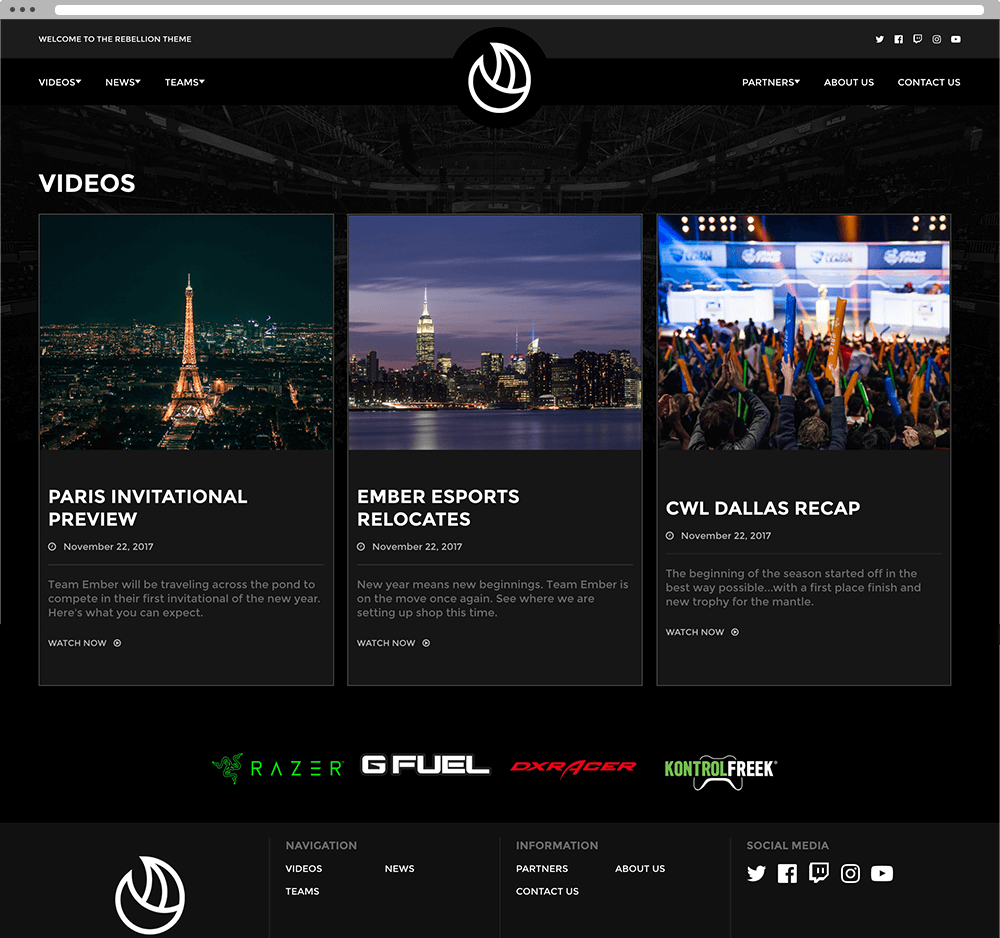 Rebellion Theme - Customizable Esports Website